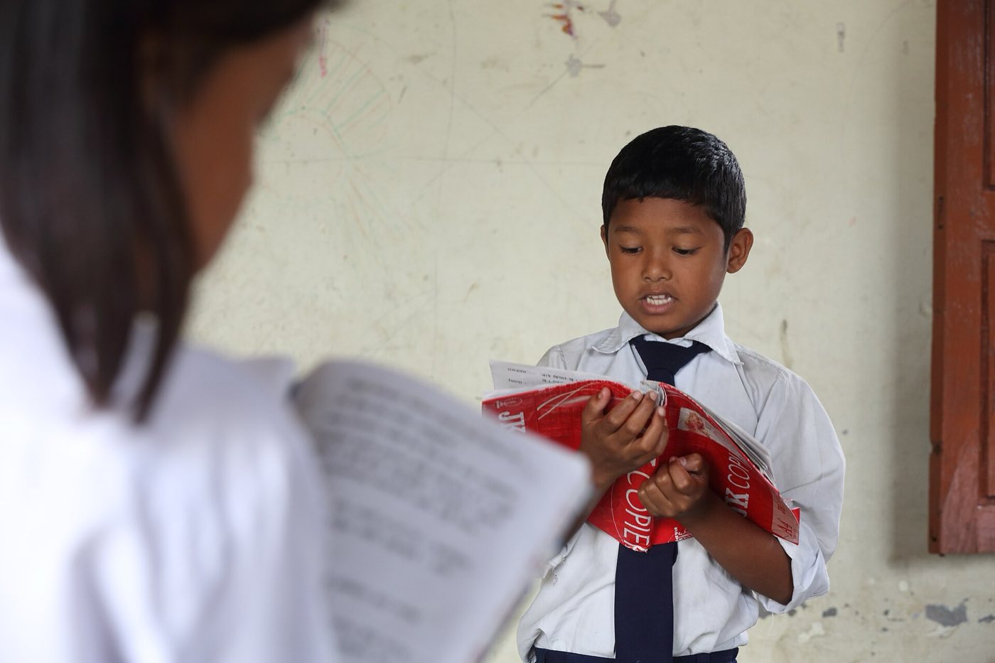 Grade 3 students reading, Shree Sahara Bal Primary School, Pokhara